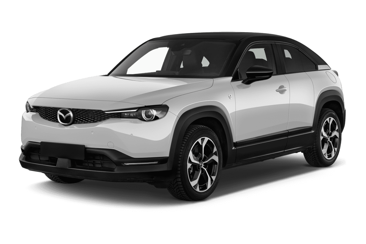 Schräge Frontansicht eines Mazda MX-30, freigestellt