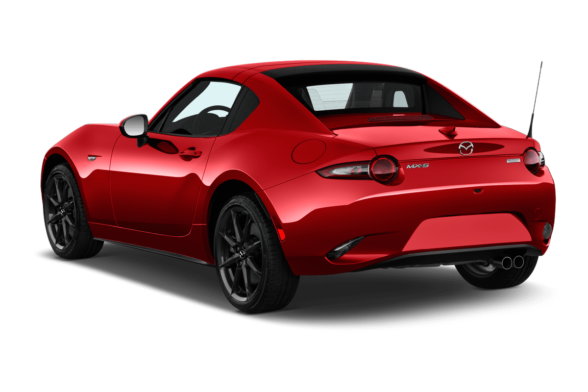 Schräge Heckansicht eines Mazda MX-5 RF, freigestellt