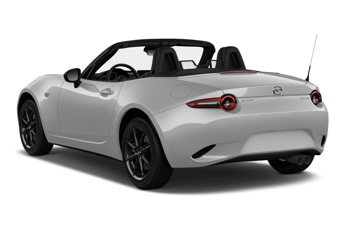 Schräge Heckansicht eines Mazda MX-5 Roadster, freigestellt