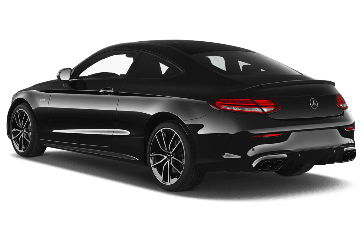 Schräge Heckansicht eines Mercedes C-Klasse Coupé, freigestellt