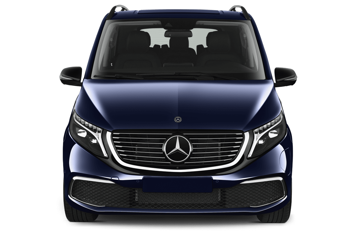 Frontansicht eines Mercedes EQV, freigestellt