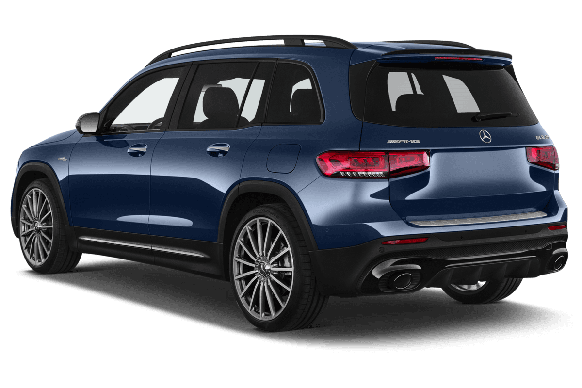 Schräge Heckansicht eines Mercedes GLB, freigestellt