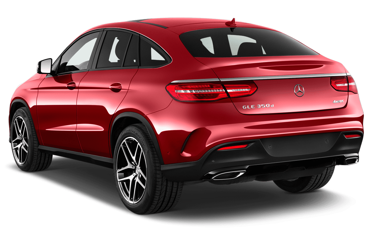 Schräge Heckansicht eines Mercedes GLE-Coupé, freigestellt