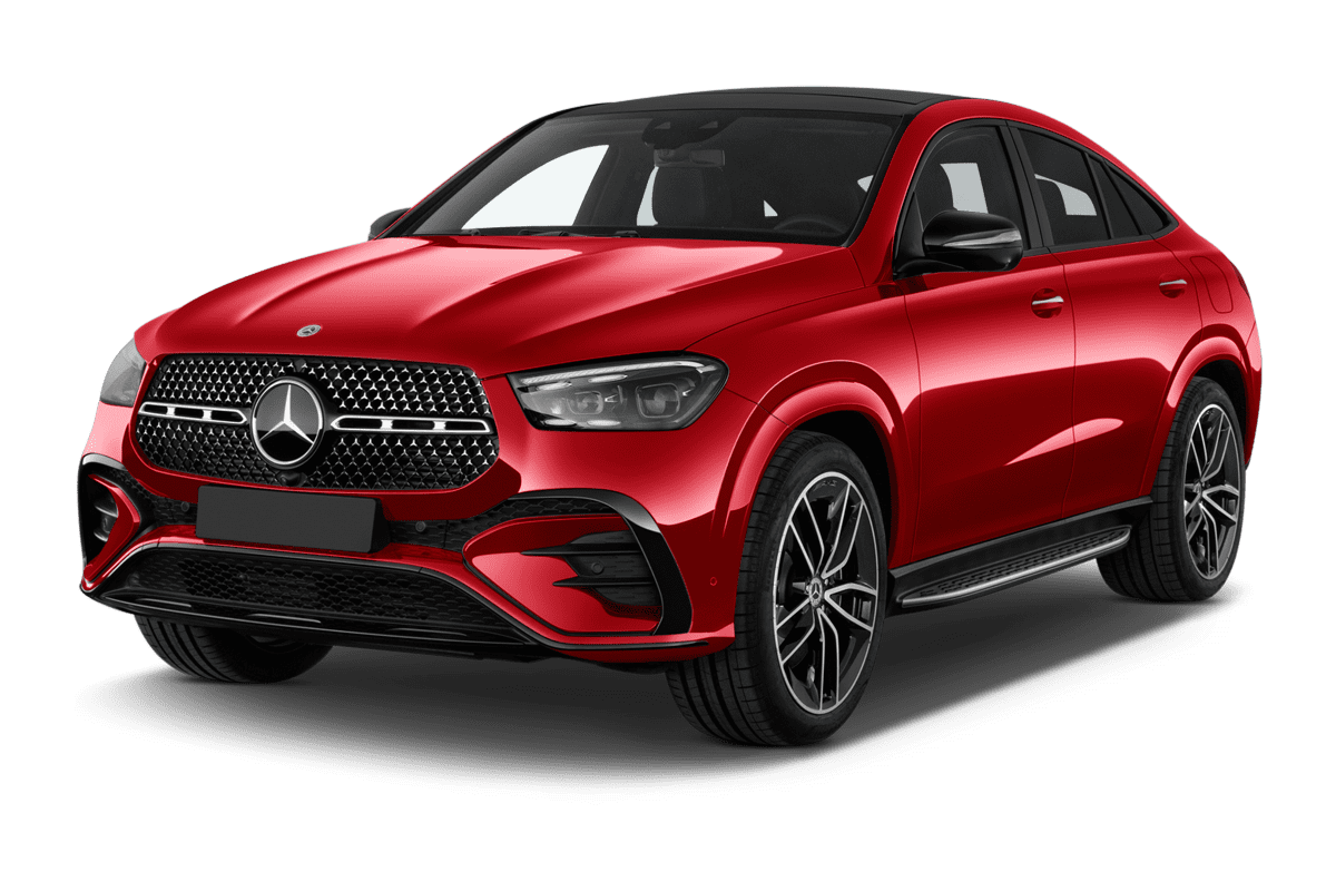 Schräge Frontansicht eines Mercedes GLE-Coupé Plug-in-Hybrid, freigestellt