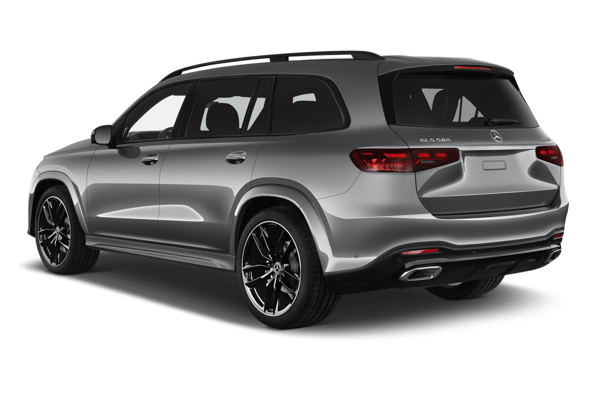 Schräge Heckansicht eines Mercedes GLS, freigestellt