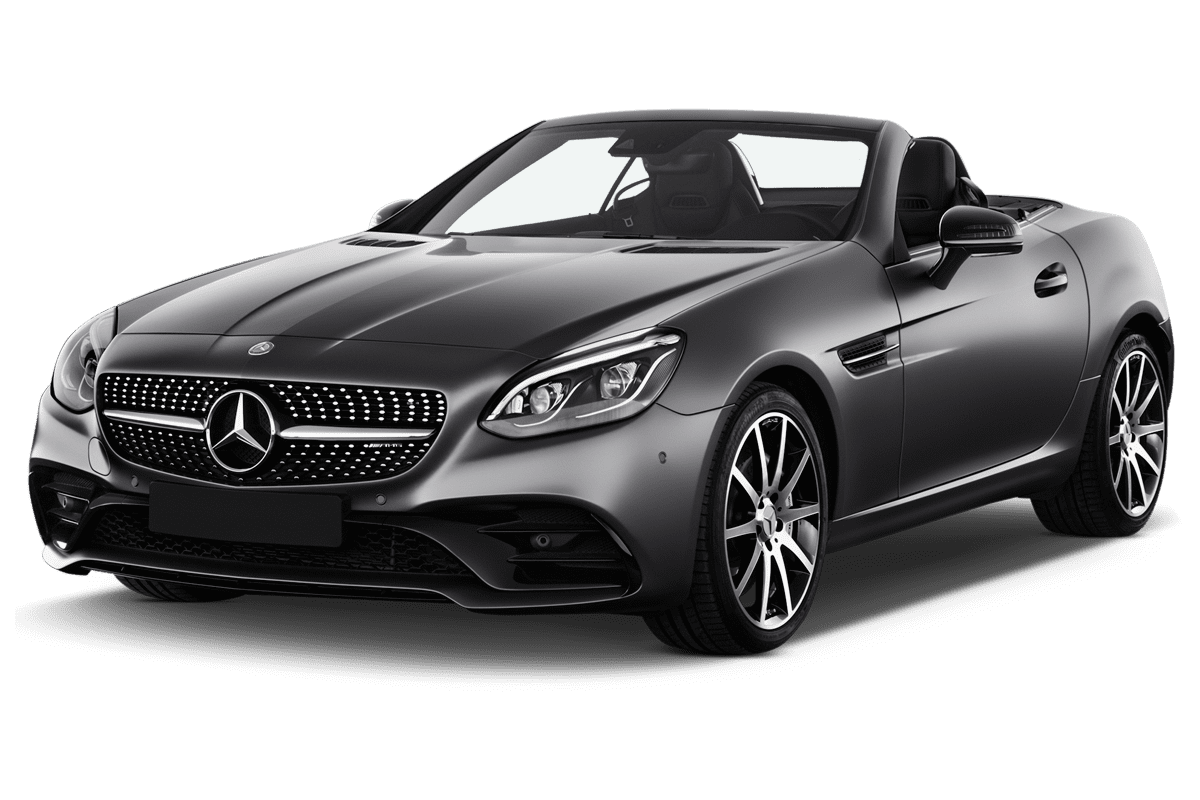 Schräge Frontansicht eines Mercedes SLC, freigestellt