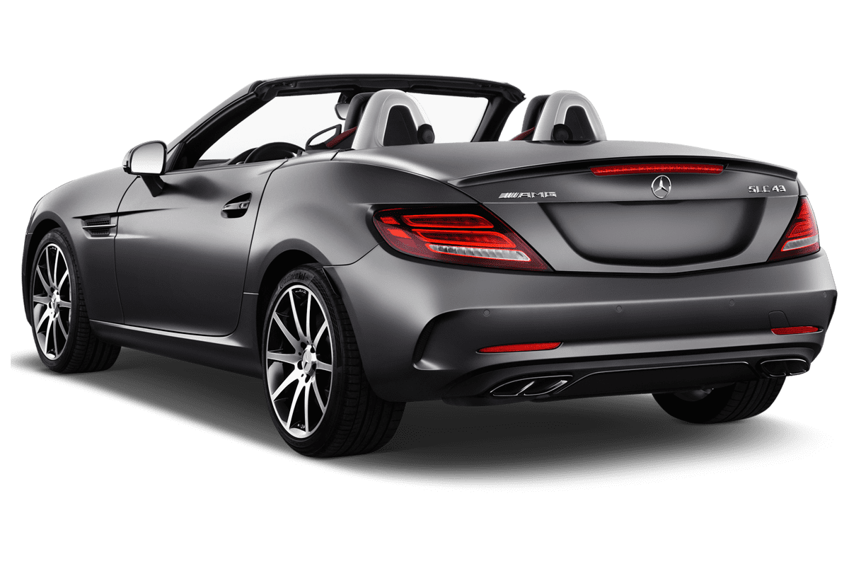 Schräge Heckansicht eines Mercedes SLC, freigestellt