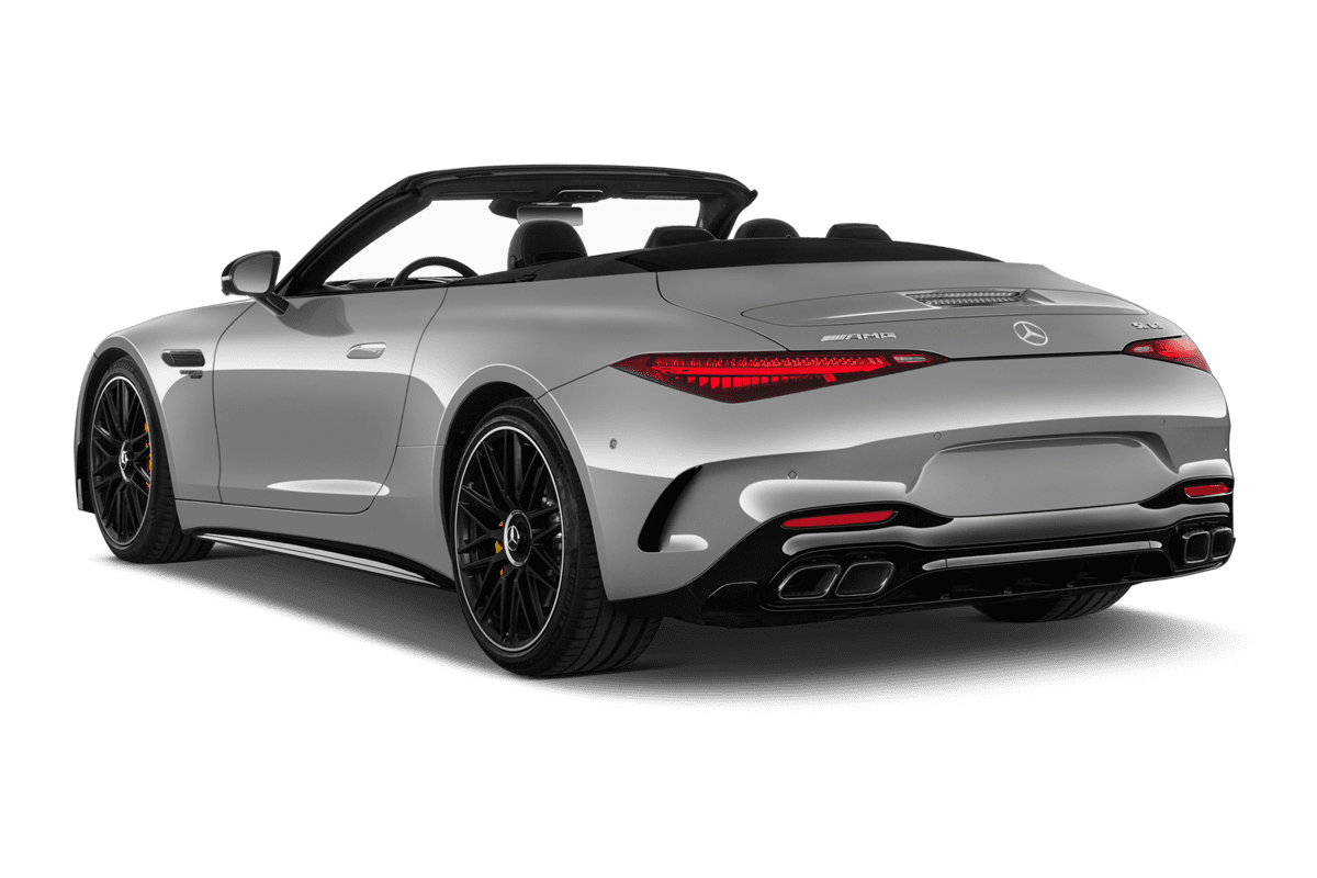 Schräge Heckansicht eines Mercedes AMG SL Roadster, freigestellt