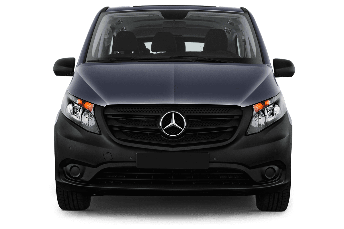 Frontansicht eines Mercedes eVito Tourer, freigestellt