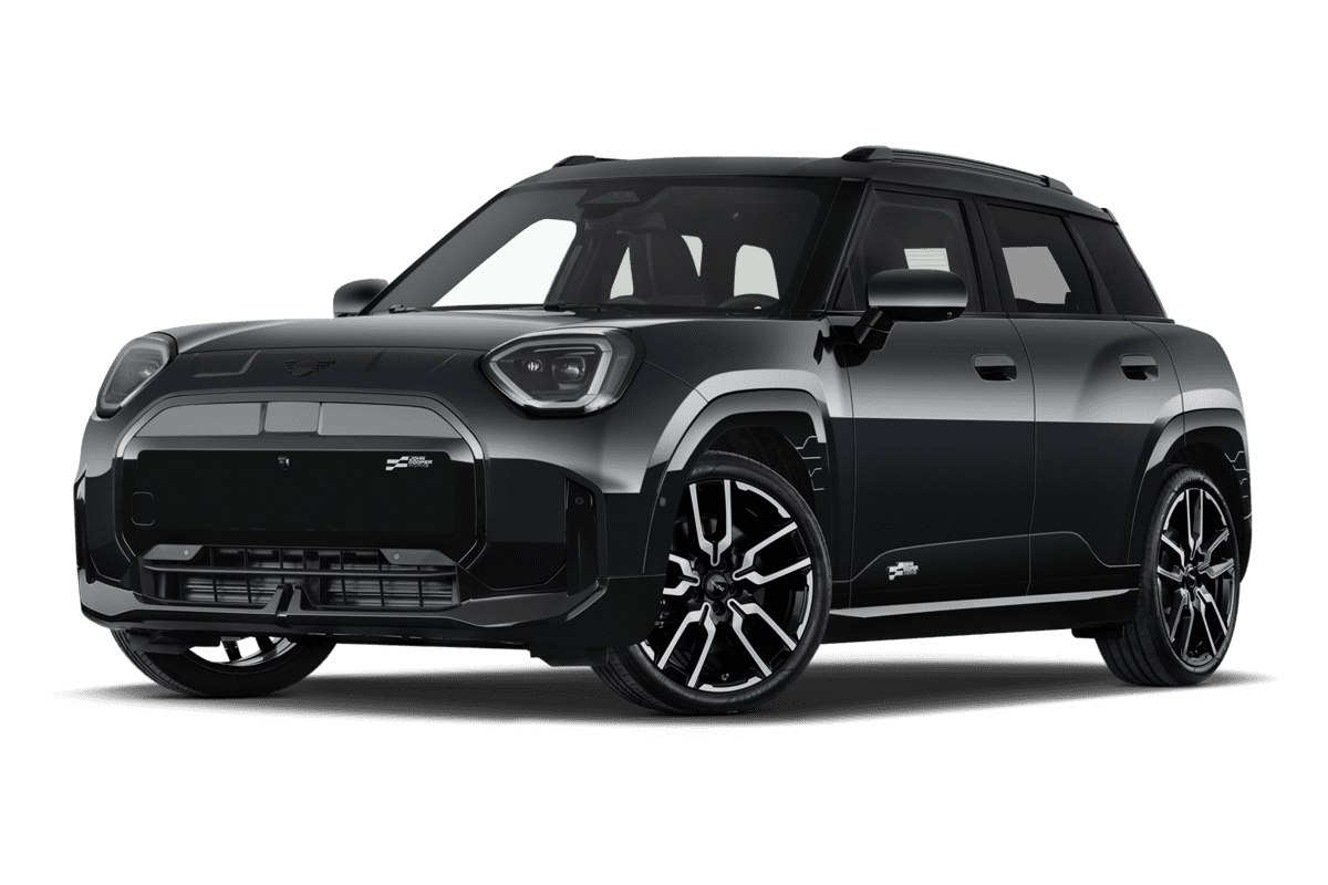 Tiefe, schräge Heckansicht eines MINI Aceman , freigestellt