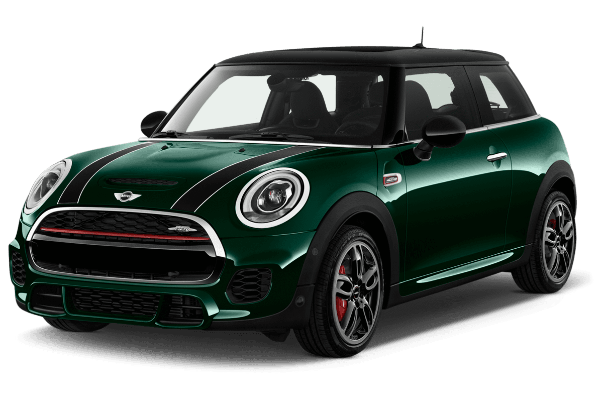 Schräge Frontansicht eines MINI 3-Türer John Cooper Works, freigestellt