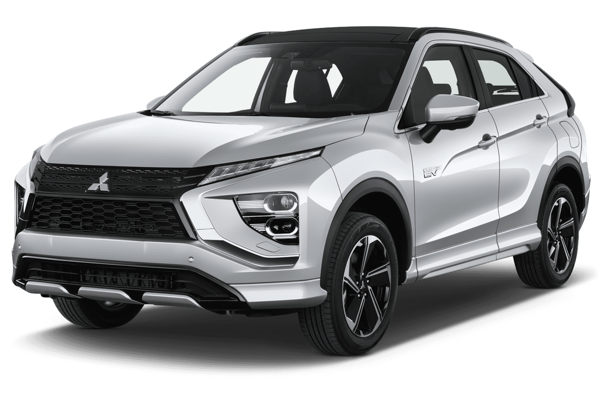 Schräge Frontansicht eines Mitsubishi Eclipse Cross BEV (neues Modell), freigestellt