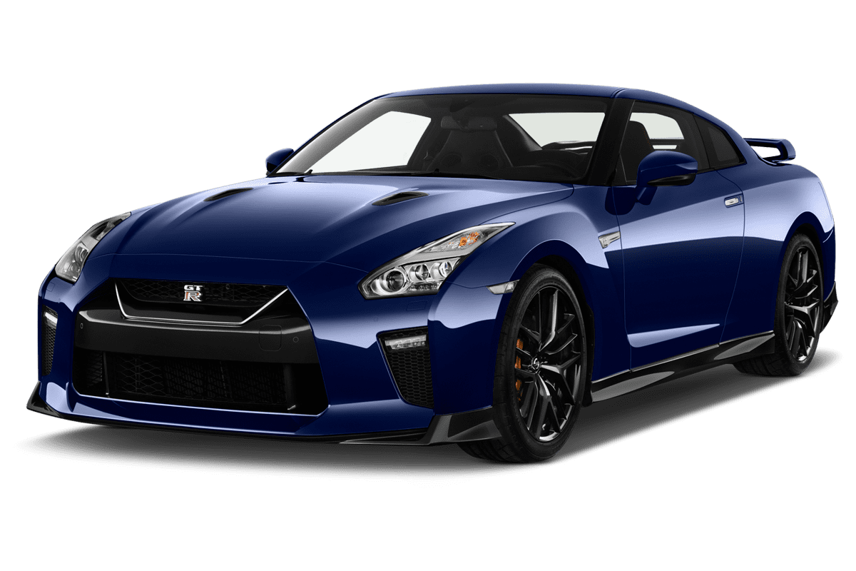 Schräge Frontansicht eines Nissan GT-R, freigestellt