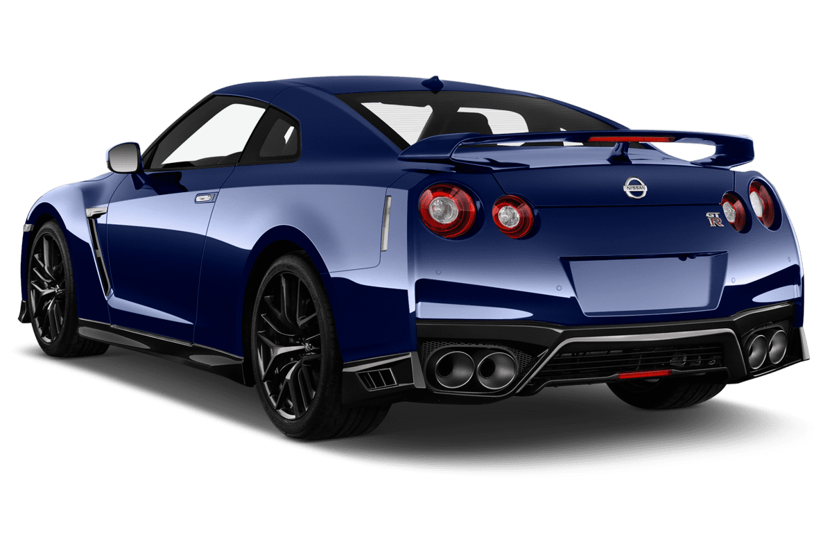 Schräge Heckansicht eines Nissan GT-R, freigestellt