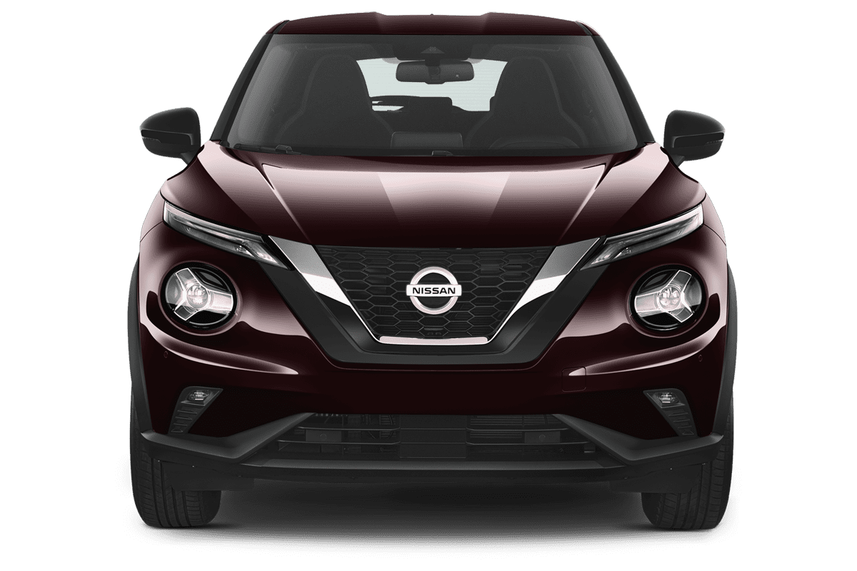 Frontansicht eines Nissan Juke Hybrid , freigestellt