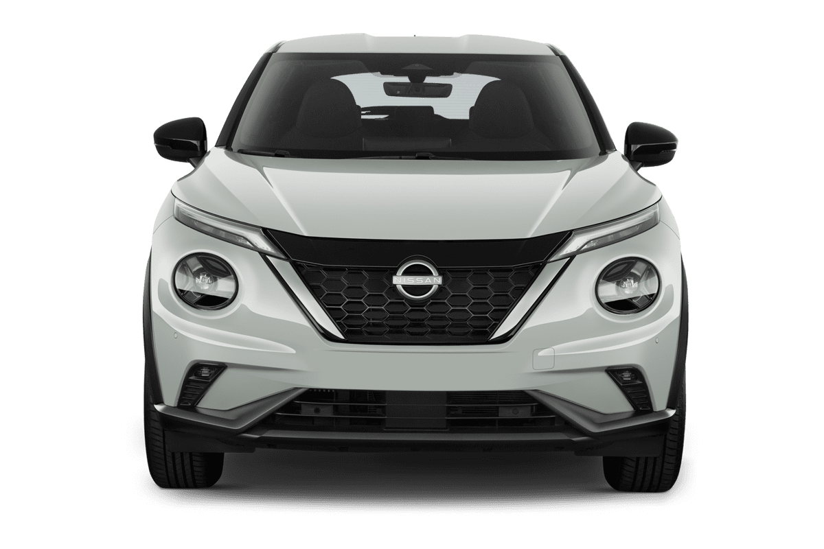 Frontansicht eines Nissan Juke Hybrid (neues Modell), freigestellt