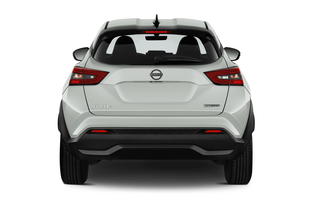 Heckansicht eines Nissan Juke Hybrid (neues Modell)