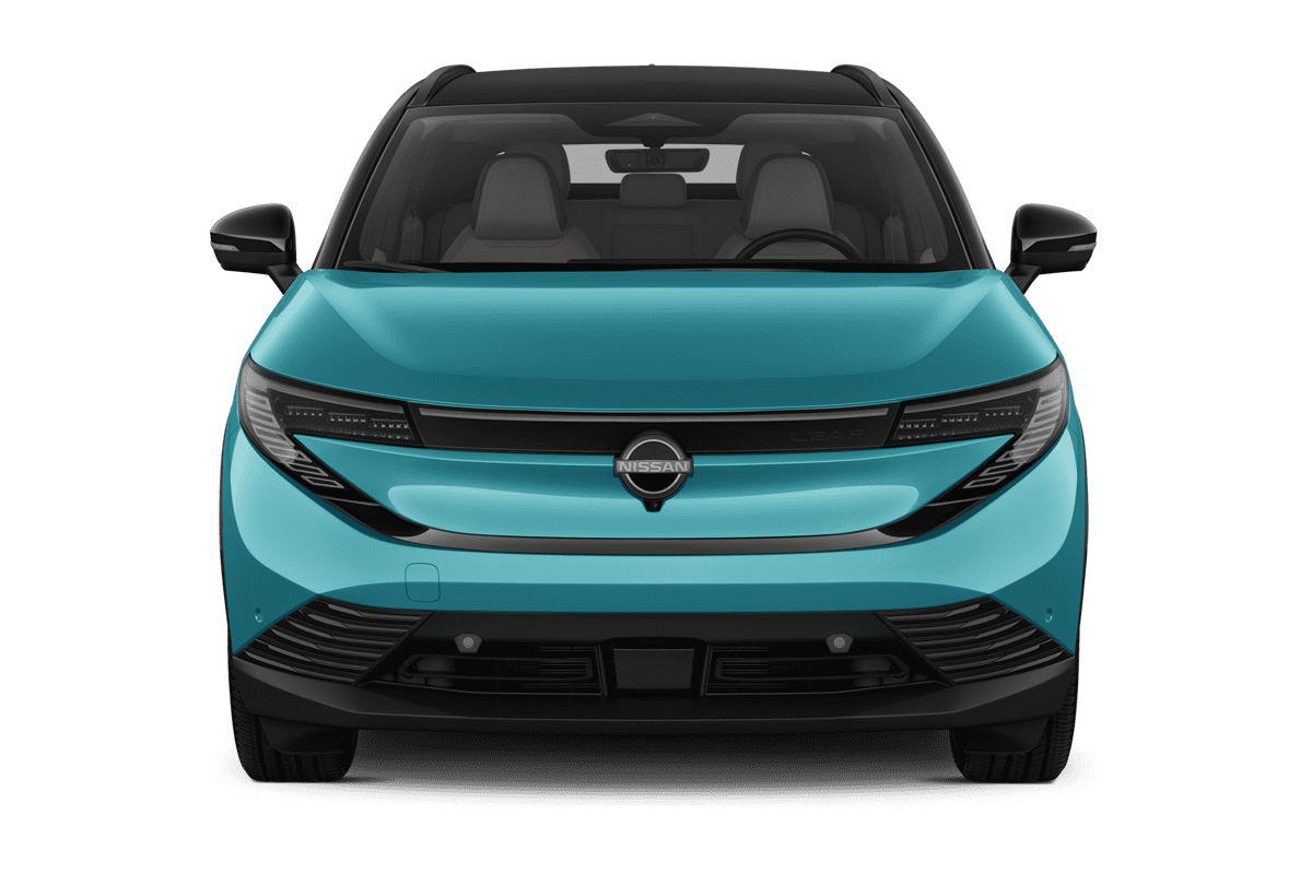 Frontansicht eines Nissan Leaf, freigestellt (KI-generiert)