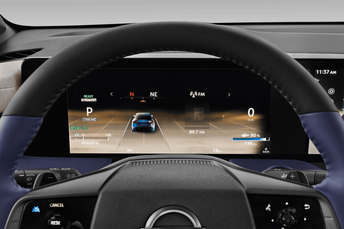 Kombiinstrument eines Nissan Leaf (KI-generiert)