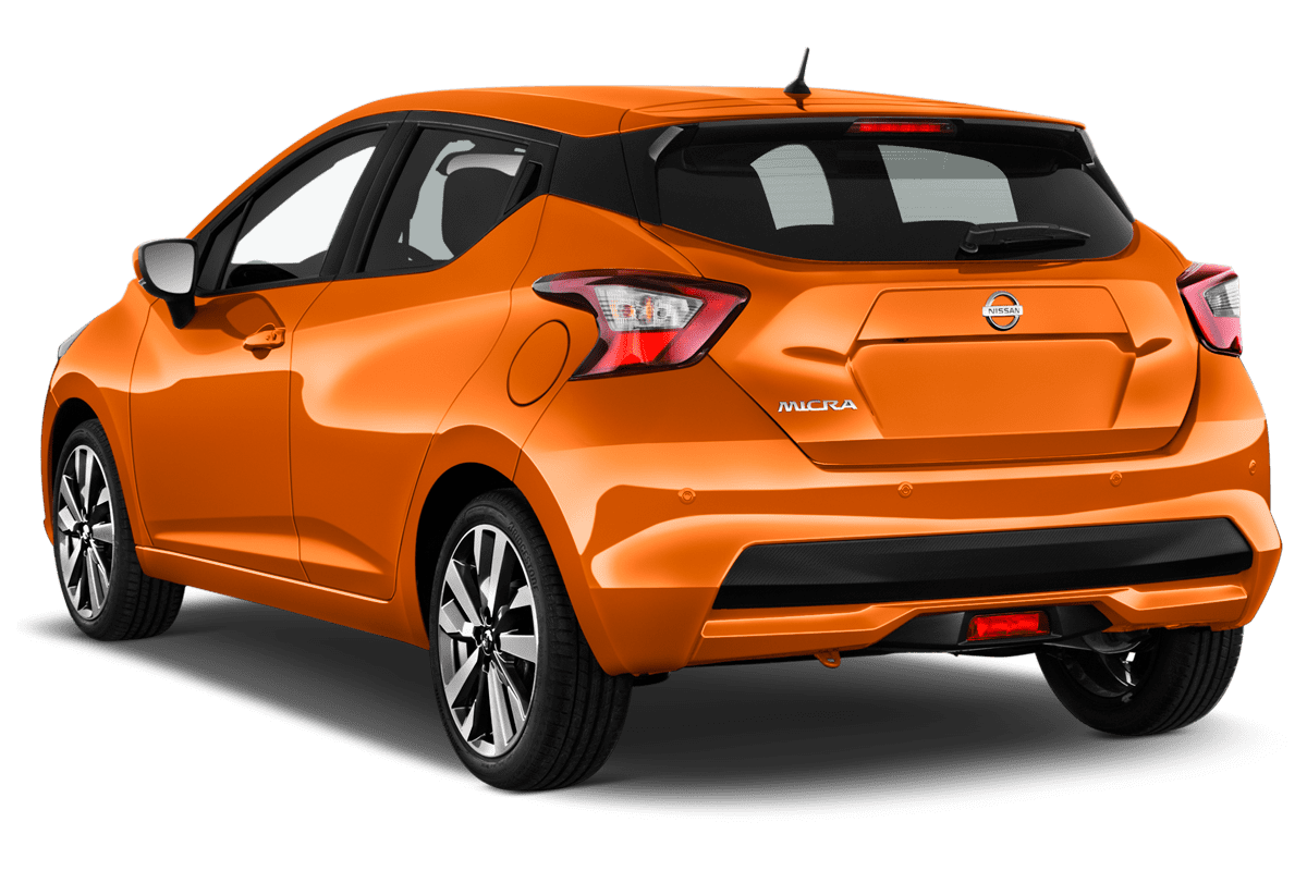 Schräge Heckansicht eines Nissan Micra N-Way, freigestellt