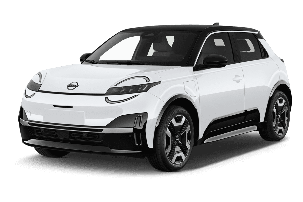 Schräge Frontansicht eines Nissan Micra BEV (neues Modell), freigestellt