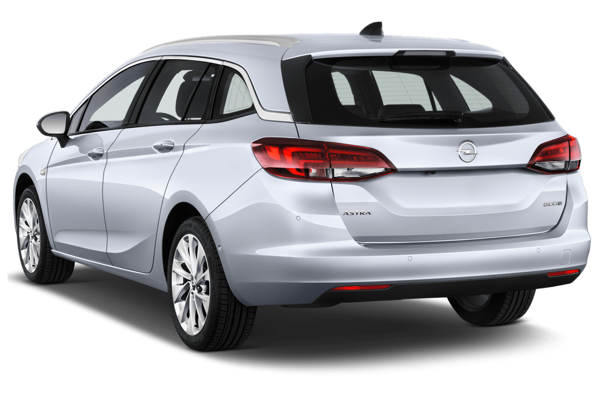 Schräge Heckansicht eines Opel Astra Sports Tourer Active, freigestellt