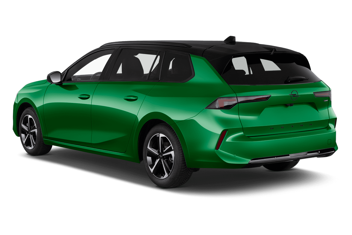 Schräge Heckansicht eines Opel Astra Sports Tourer , freigestellt (KI-generiert)