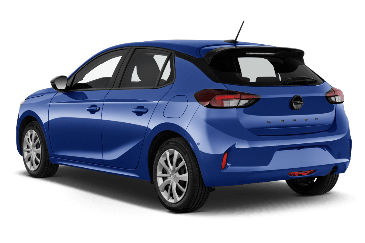 Schräge Heckansicht eines Opel Corsa, freigestellt