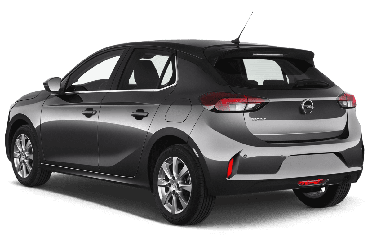 Schräge Heckansicht eines Opel Corsa 40 Jahre, freigestellt