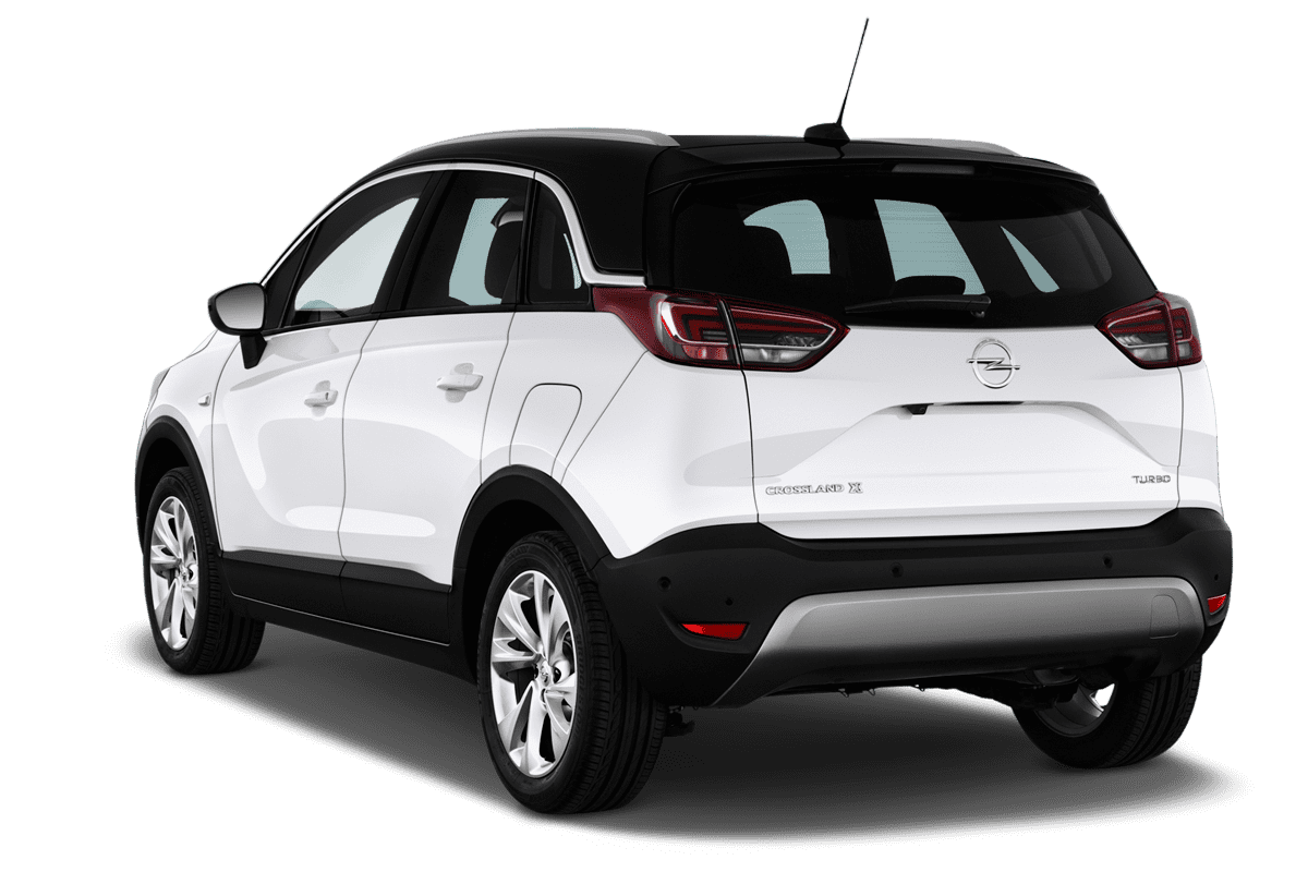 Schräge Heckansicht eines Opel Crossland X LPG, freigestellt