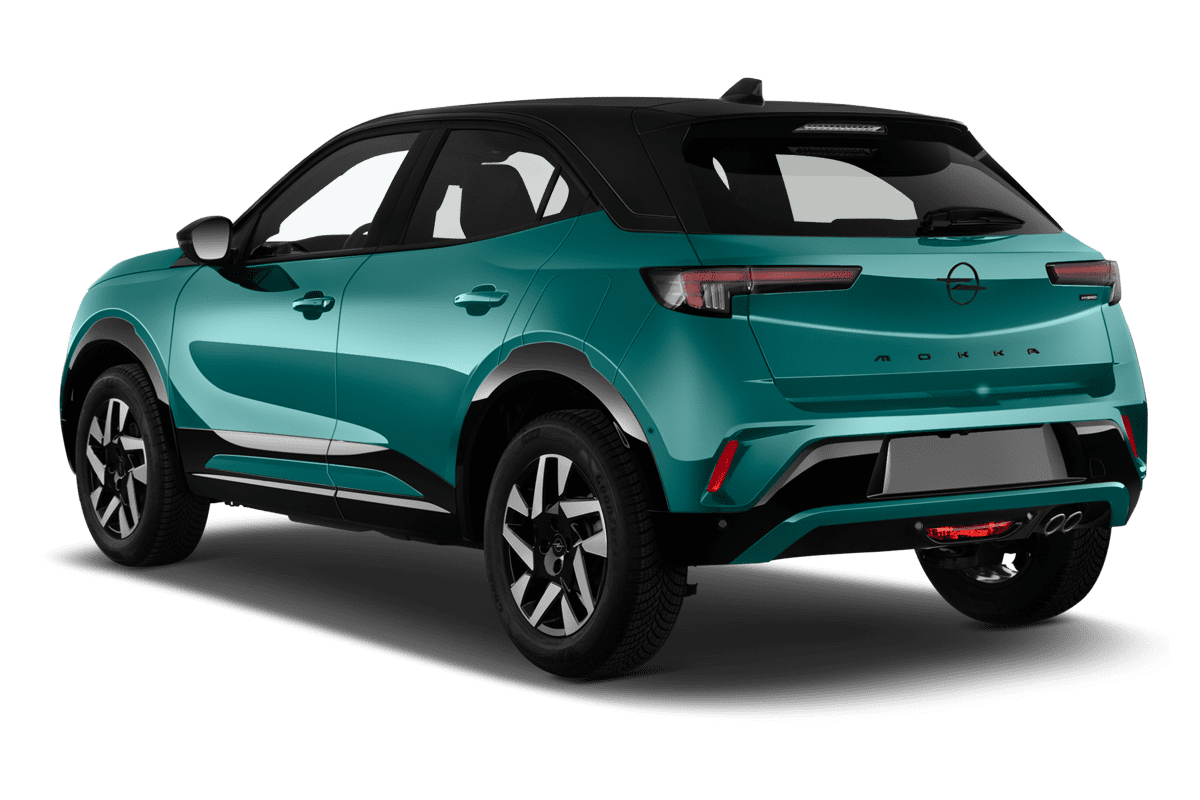 Schräge Heckansicht eines Opel Mokka, freigestellt