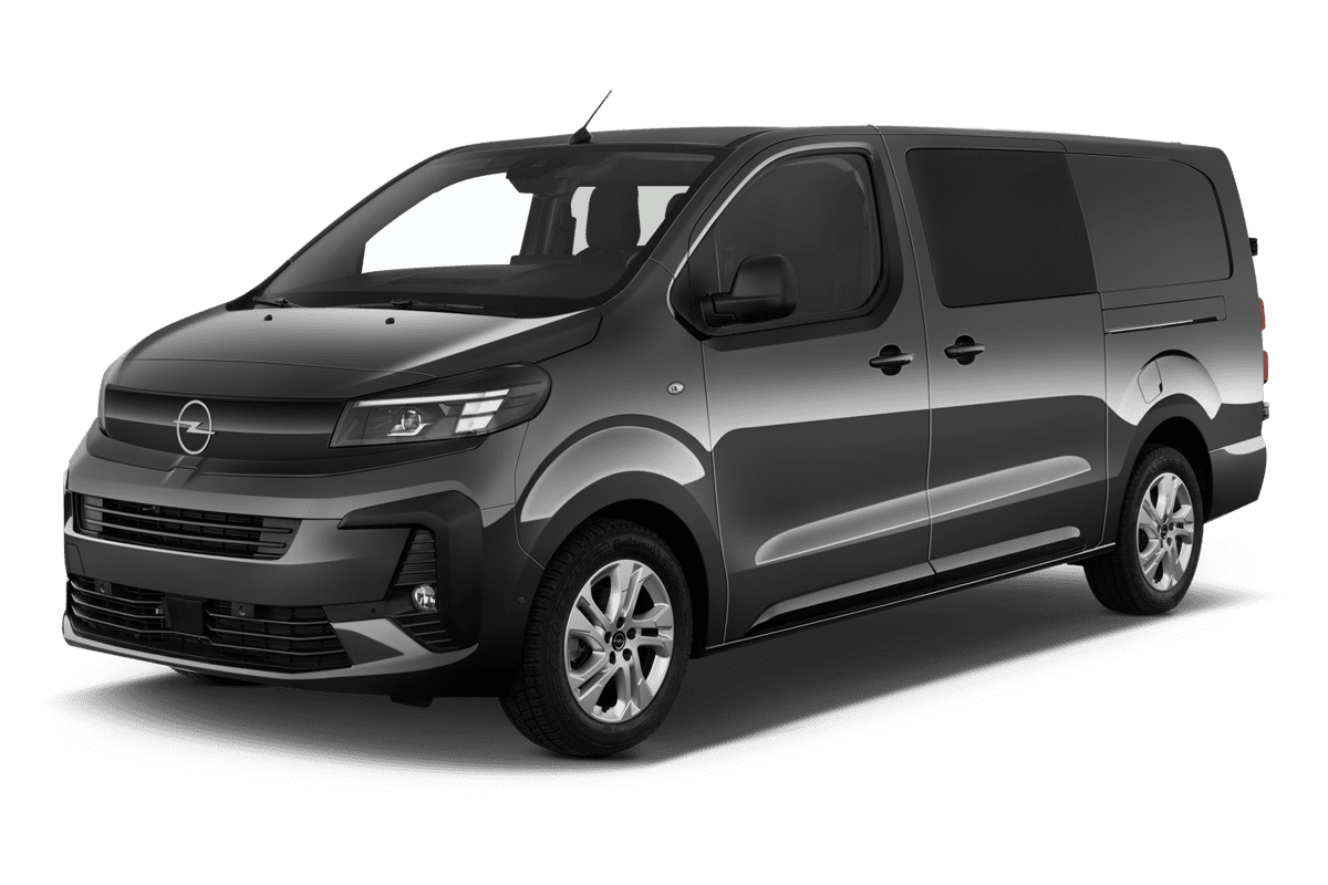 Schräge Frontansicht eines Opel Vivaro Doppelkabine Kastenwagen , freigestellt