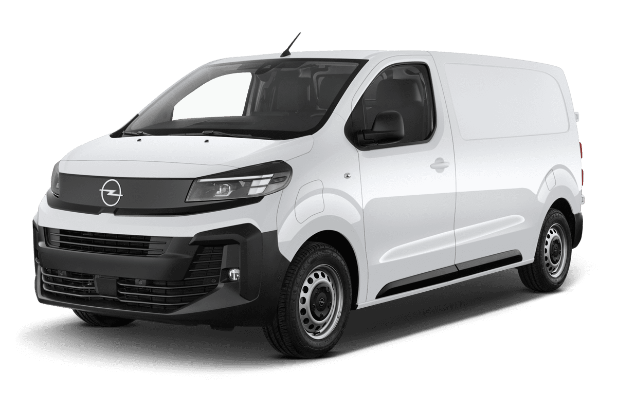 Schräge Frontansicht eines Opel Vivaro-e Kastenwagen , freigestellt