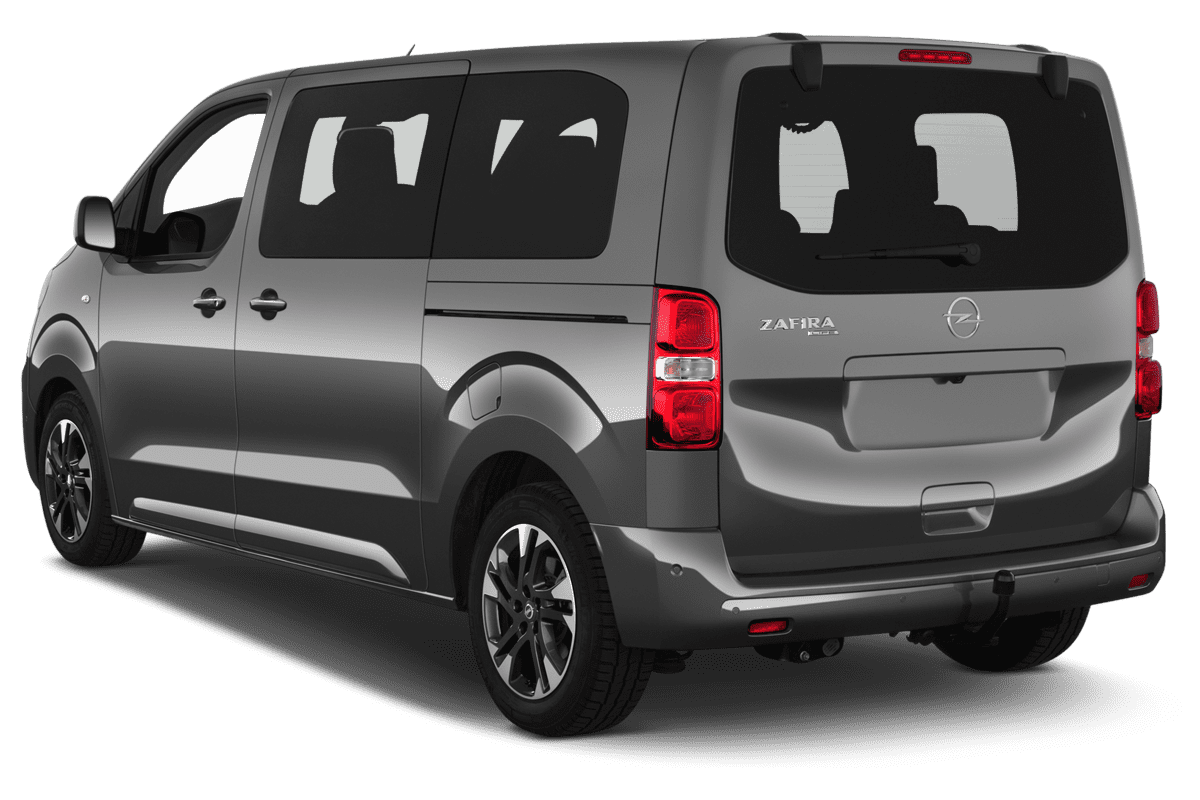 Schräge Heckansicht eines Opel Zafira Life, freigestellt