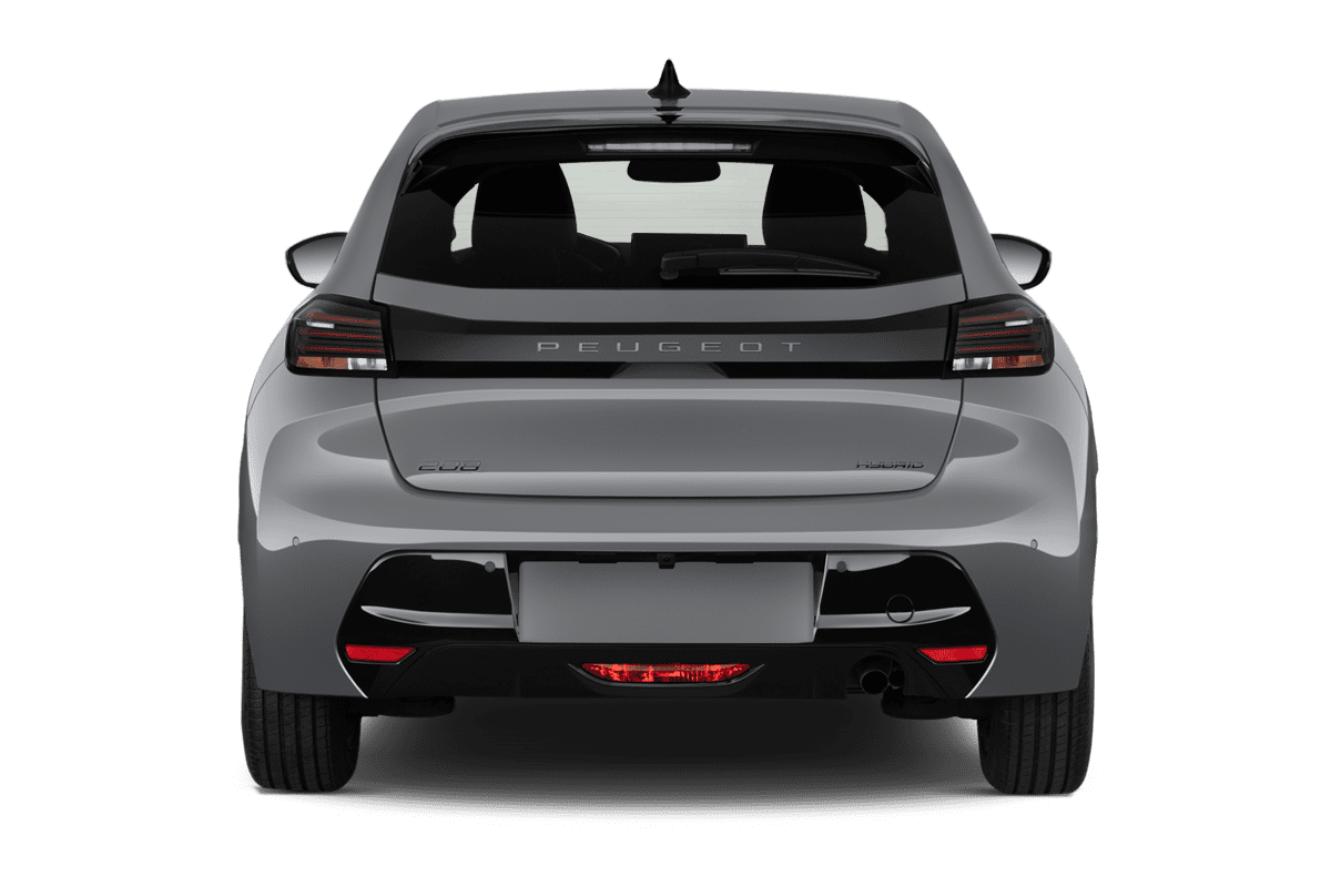 Heckansicht eines Peugeot 208 Hybrid