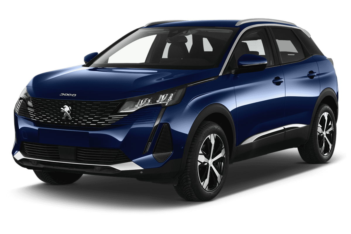 Schräge Frontansicht eines Peugeot 3008 Roadtrip Plug-In-Hybrid, freigestellt