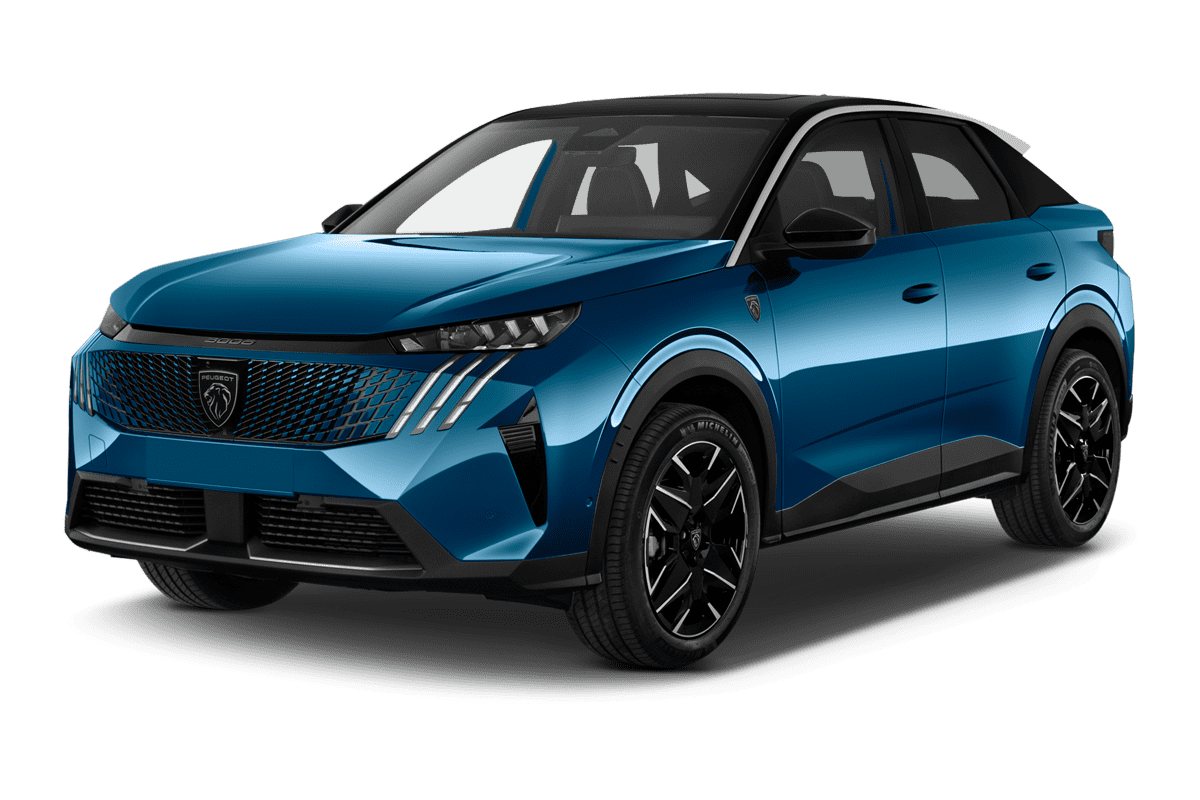 Schräge Frontansicht eines Peugeot 3008 Plug-In-Hybrid , freigestellt