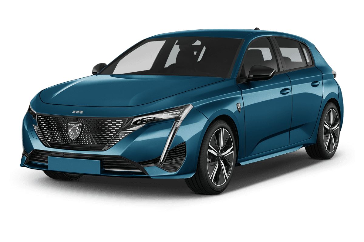 Schräge Frontansicht auf einen Peugeot 308, freigestellt