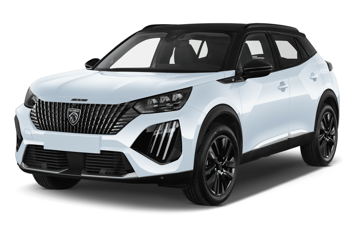 Schräge Frontansicht eines Peugeot e-2008, freigestellt