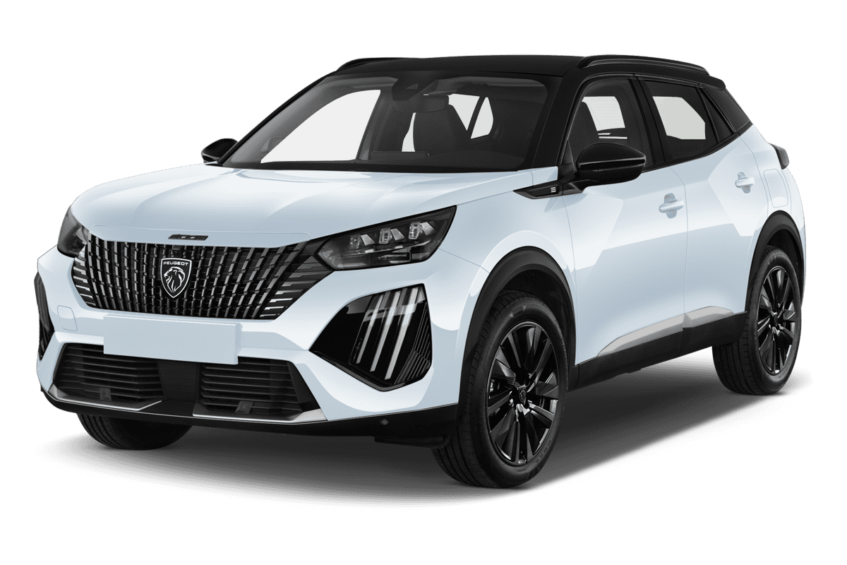 Schräge Frontansicht eines Peugeot e-2008, freigestellt