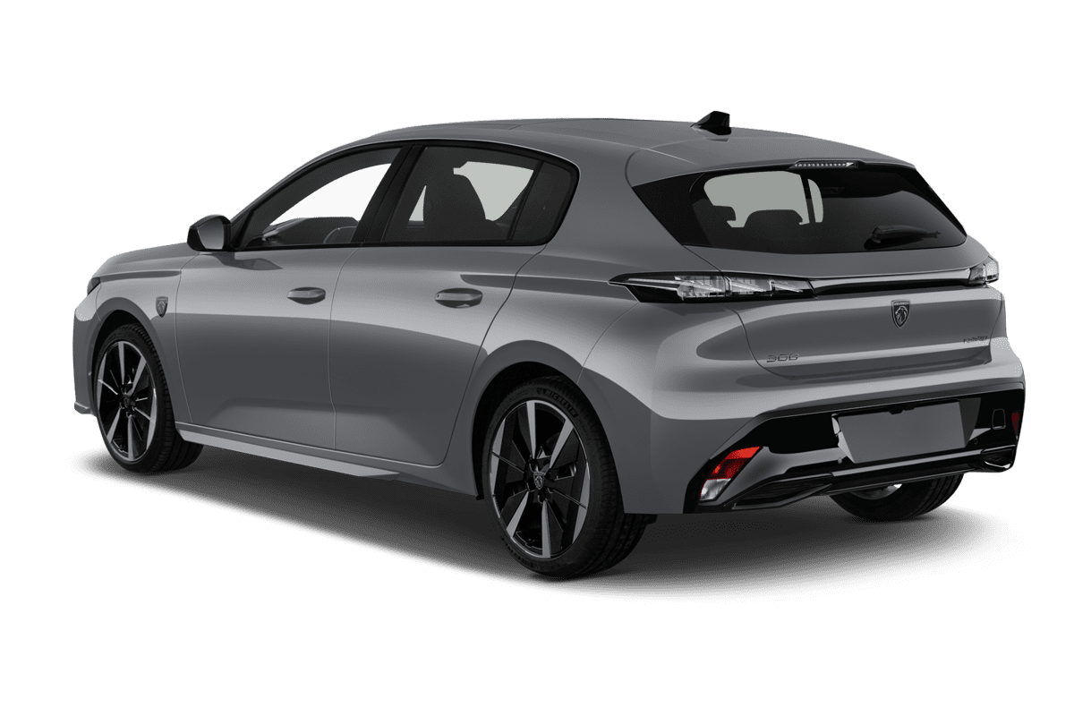 Schräge Heckansicht eines Peugeot e308, freigestellt