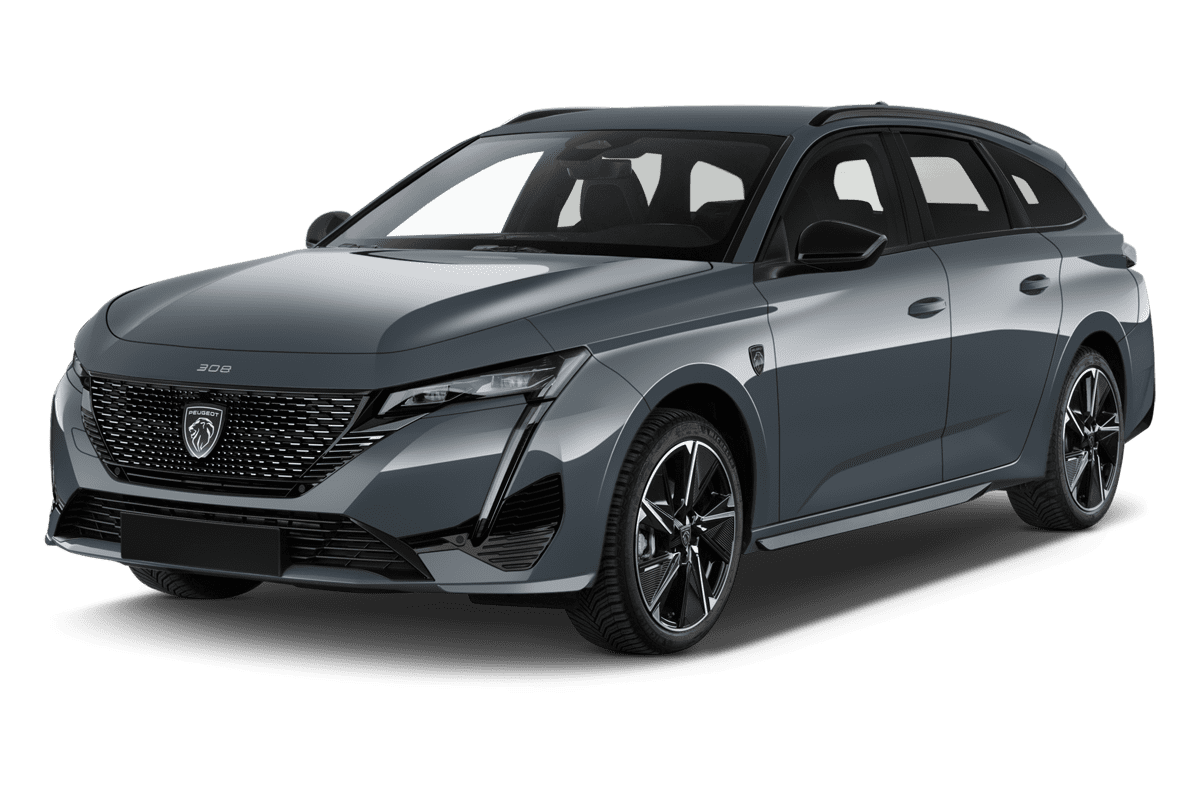 Schräge Frontansicht eines Peugeot e308 SW, freigestellt