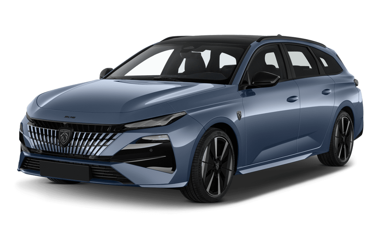 Schräge Frontansicht eines Peugeot e308 SW, freigestellt