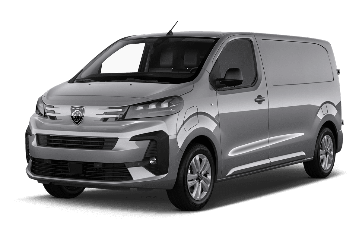 Schräge Frontansicht eines Peugeot E-Expert Kastenwagen , freigestellt