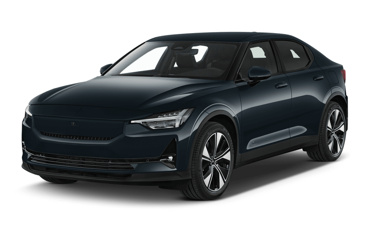 Schräge Frontansicht eines Polestar 2, freigestellt