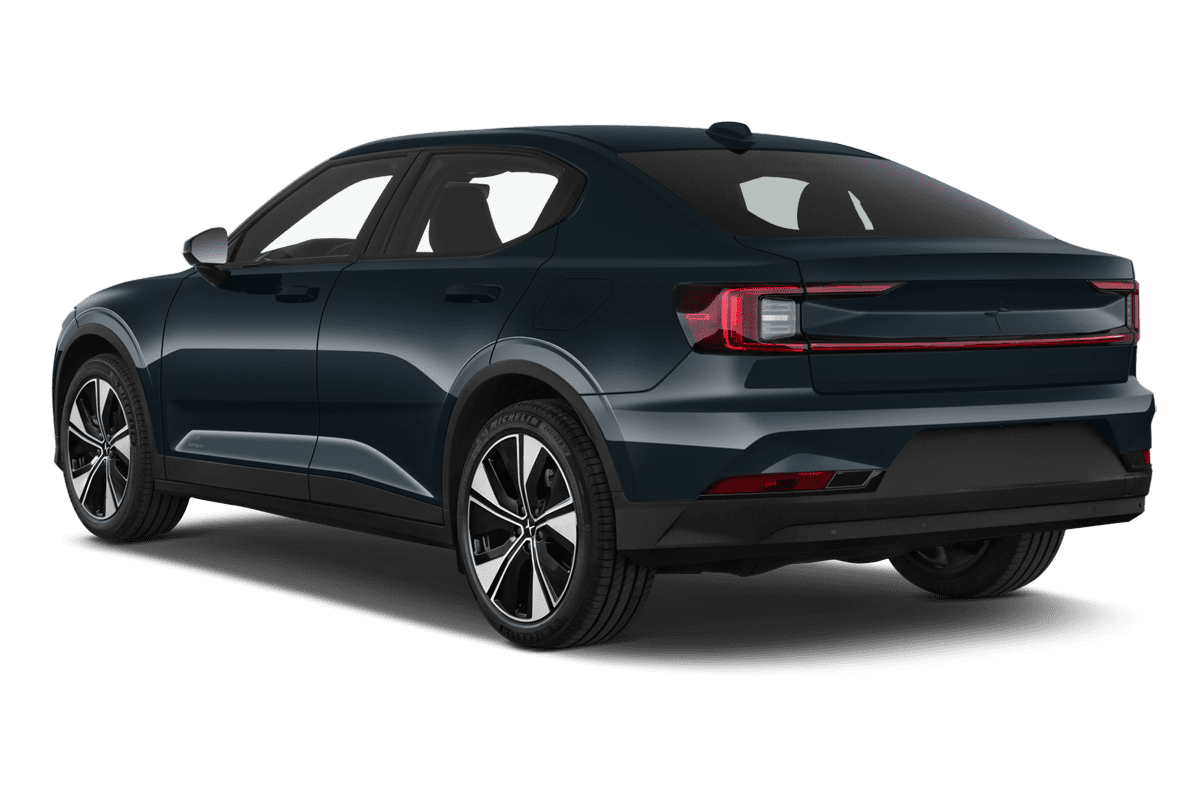 Schräge Heckansicht eines Polestar 2, freigestellt