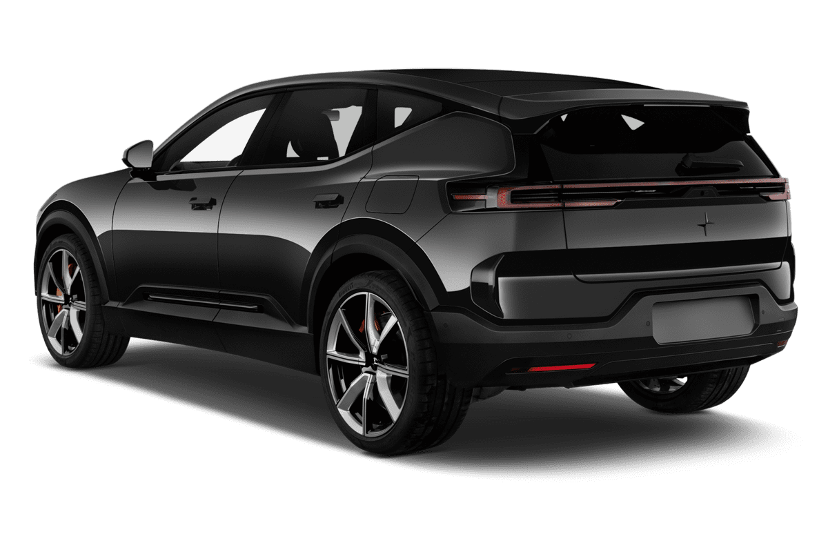Schräge Heckansicht eines Polestar 3, freigestellt