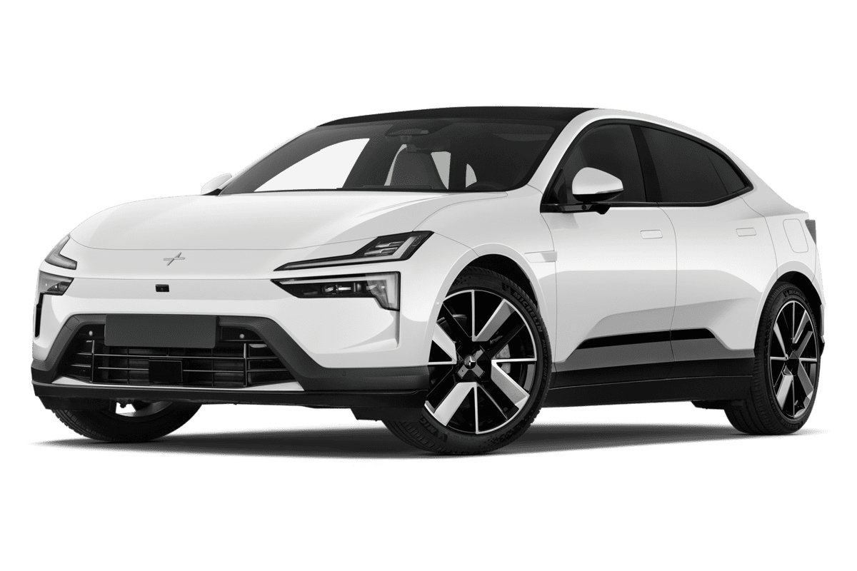 Tiefe, schräge Heckansicht eines Polestar 4, freigestellt