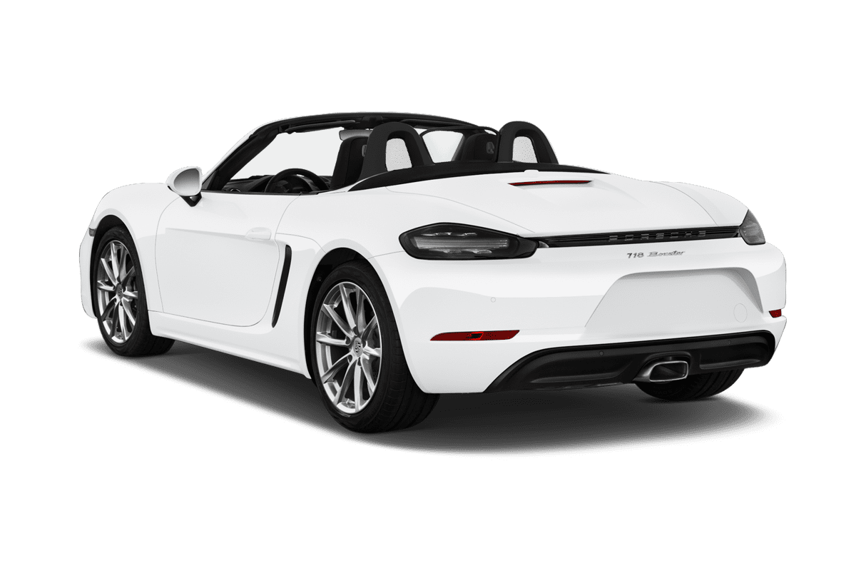 Schräge Heckansicht eines Porsche 718 Boxster, freigestellt