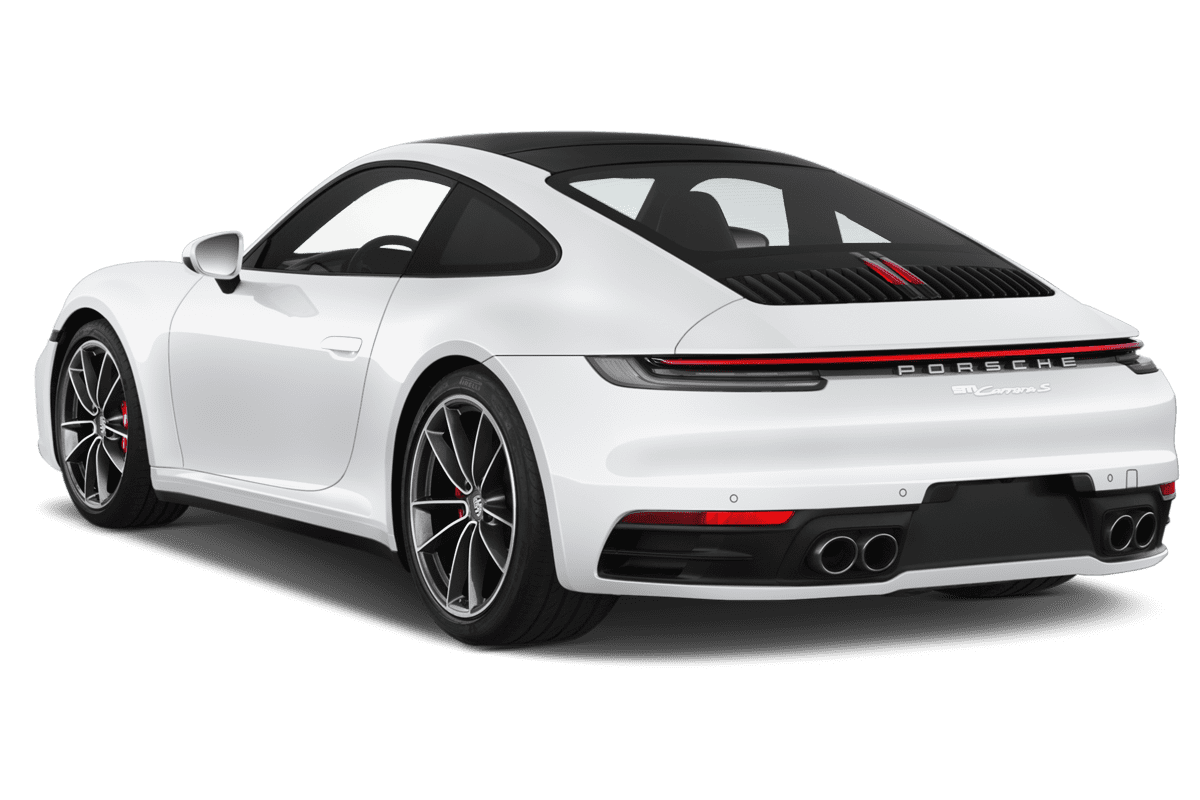 Schräge Heckansicht eines Porsche 911 Turbo S, freigestellt